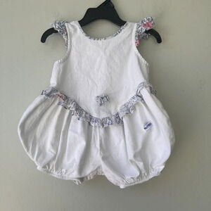Baby Girls Muffling Sleeveless White Romper With Ruffle Accents & Button Closure